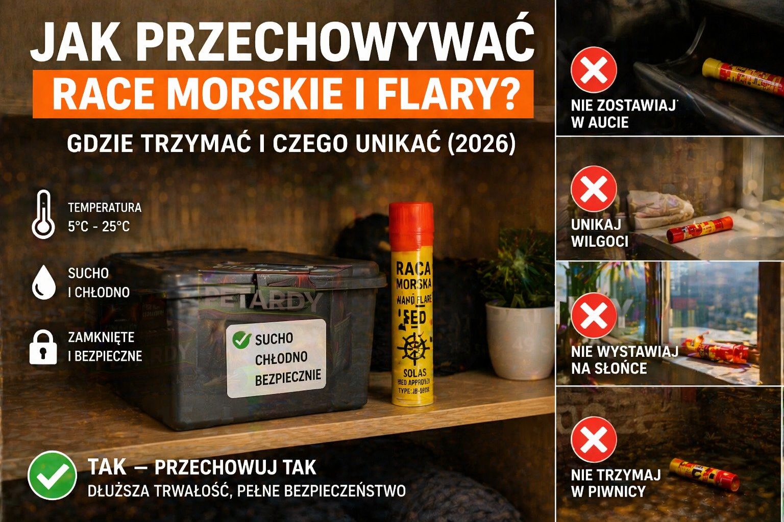 Jak przechowywać race morskie i flary? Gdzie trzymać i czego unikać (2026)