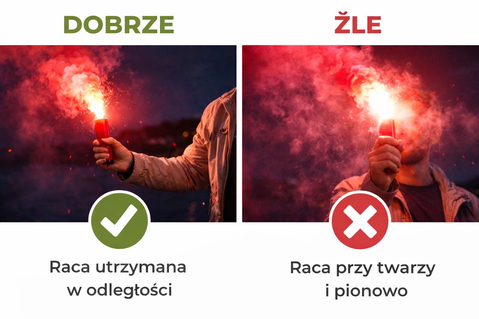 raca morska dobrze źle ustawienie bezpieczne trzymanie racy