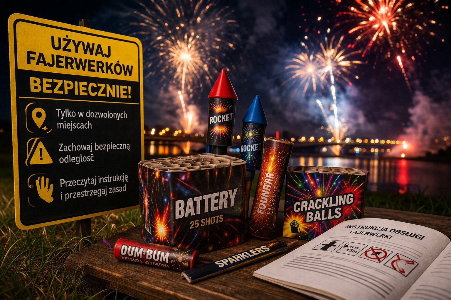 bezpieczne używanie fajerwerk&oacute;w zasady instrukcja fajerwerki bezpieczeństwo